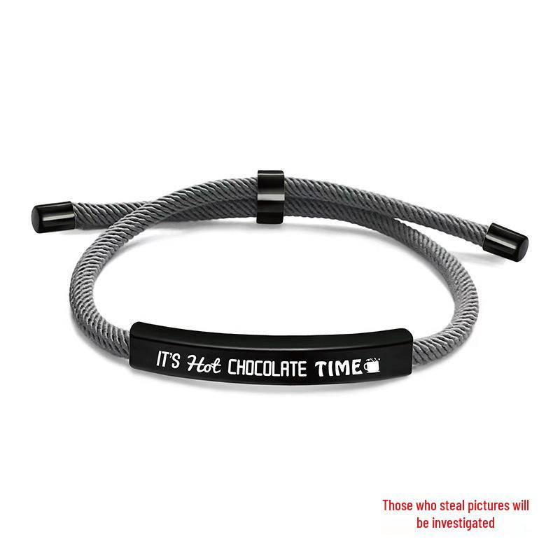 Stainless Steel Black Red Woven Rope Bracelet - Trendy European and American Fashion, Engraved, Christmas Gift