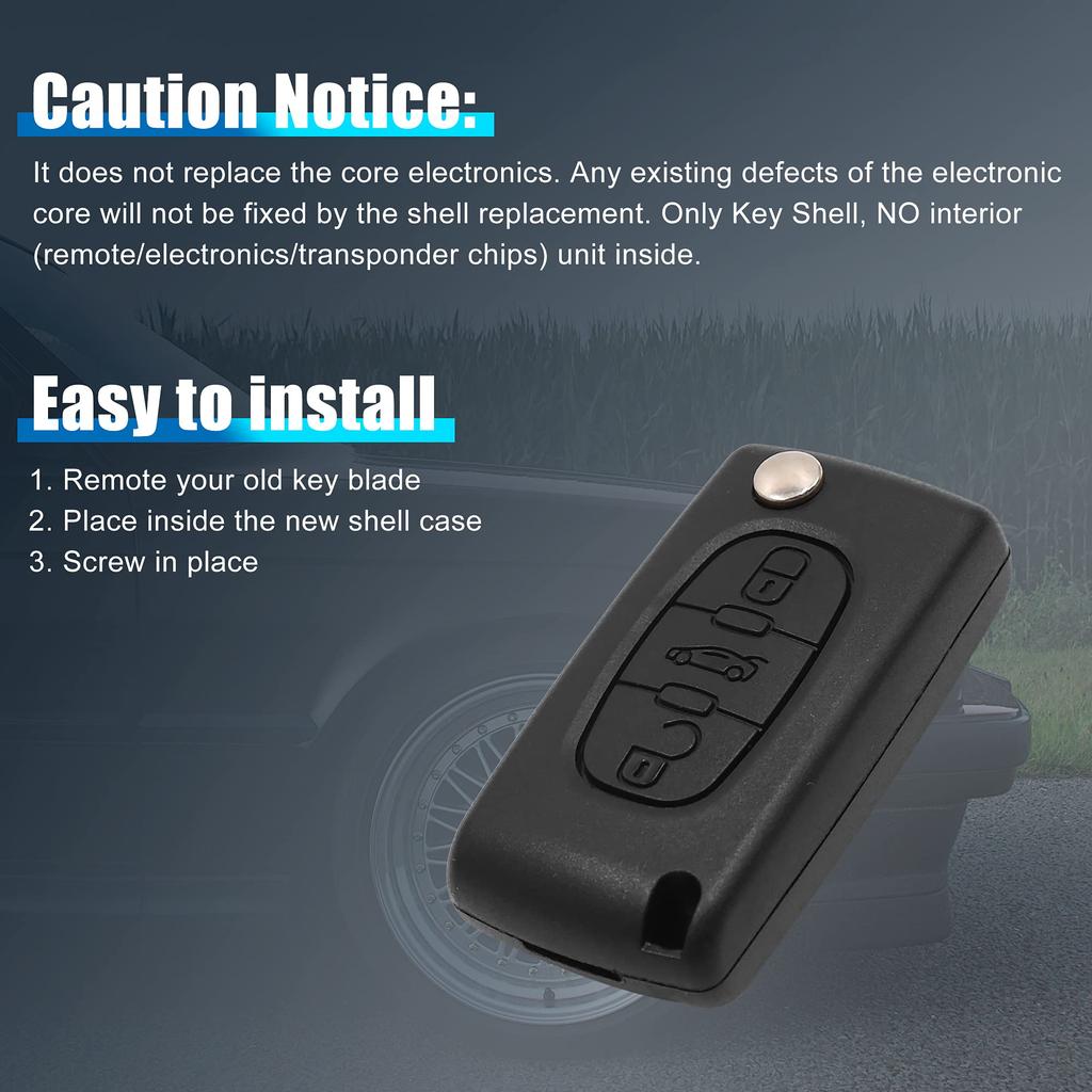 uxcell Car Key Shell Raw Fresh Key Fob Remote Control 3 Buttons Compatible with Peugeot for 207 307cc 308