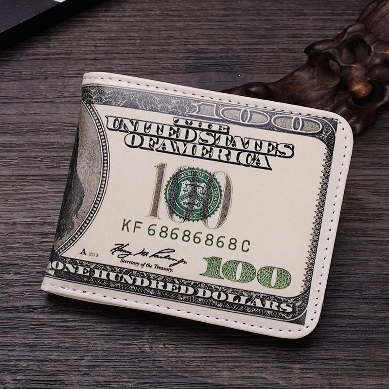 Men's Short Bi-Fold Wallet with Currency Pattern – High-Quality Money Clip & Multi-Card Holder