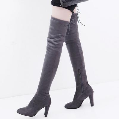 Wish Hot Knee Boots Women Large Size Suede Boots Women Autumn and Winter Thick High Heel Elastic High Boots
