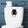 Decorative Tiles Stickers Funny Black Cat Toilet Sticker, Cute Cartoon Bathroom Wall Decal, PVC Waterproof Removable Tank Sticker for Washroom