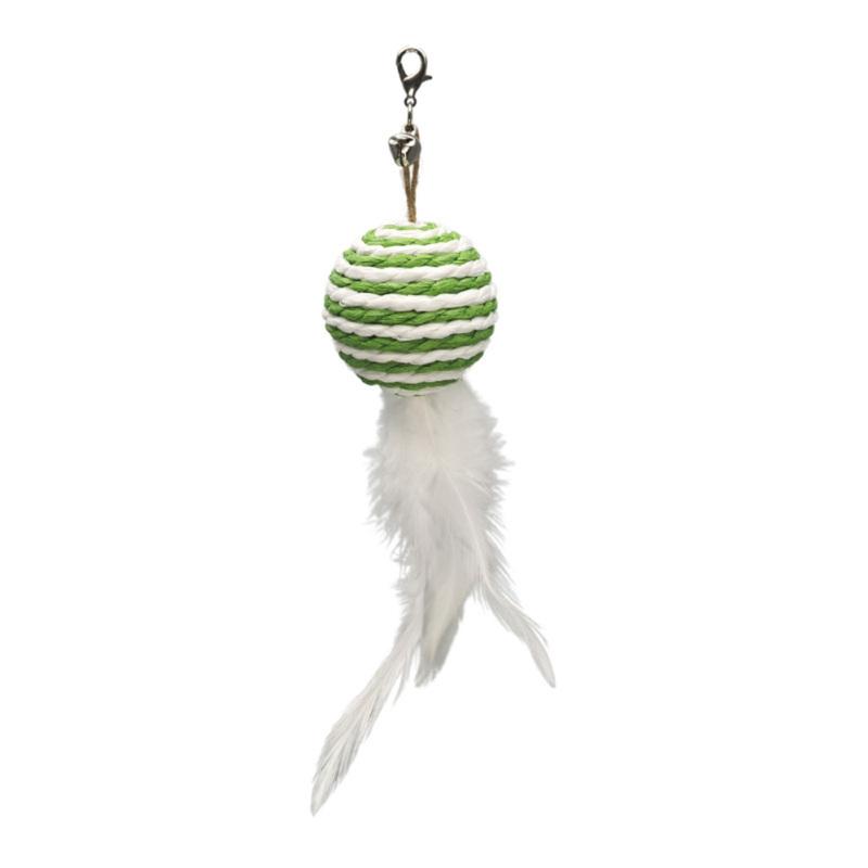 Funny Pet Cat Teaser Stick Colorful Stripes Feathers Ball Replacement Head Accessories With Bell