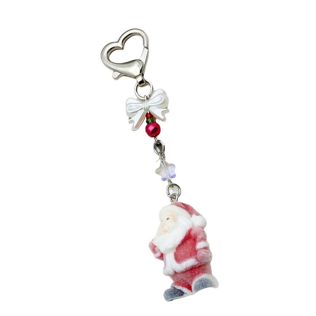Fashionable Christmas Santa Claus Flocking Keychain With Star Bowknot Soft Plush Charm Accessory for Bags and Phones
