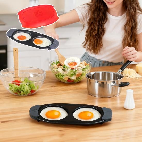 Microwave Egg Cooker Quick-Heat Dual Compartment Cooking Egg Maker Non-Stick Coating Mini Omelet Maker with Heat-Resistant Handle