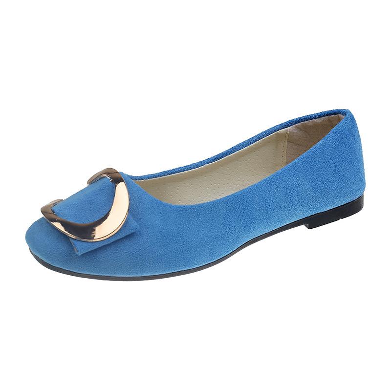 Повседневные женские туфли с металлической пряжкой, квадратной головкой, неглубоким воротом, плоской подошвой, рабочие туфли 35 небесно-голубой