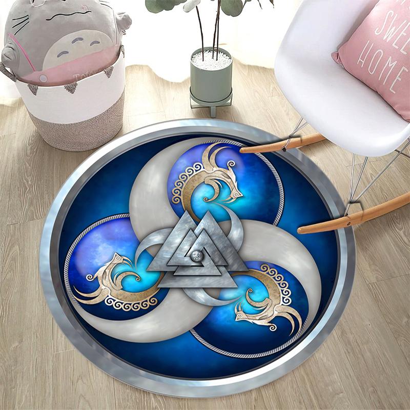 1Pc Viking theme Printed circular carpet, home door mat, outdoor travel protection carpet A4