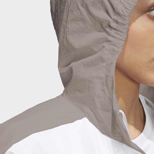 Adidas Wandelbare Zweifarbige Gestreifte Kapuzenjacke Damen Oberbekleidung Weiß HE9990