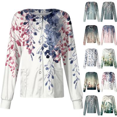 Women Long Sleeve Pattern Pocket Working Stand-up Collar Single-breasted Protective Overalls Cardigan Jacket Top