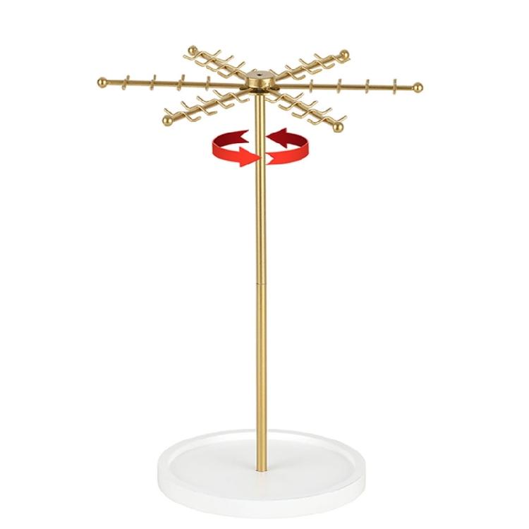 Decorative Gold Metal Jewelry Stand 48 Hooks 360° Rotation Design Large Capacity Necklace Bracelet Organizers Compact Display