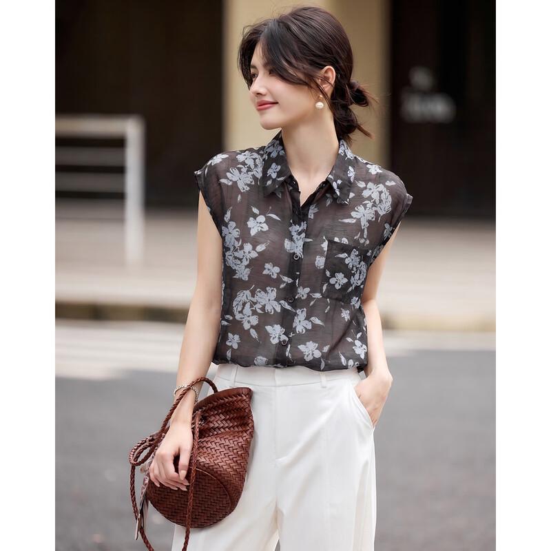 TERRE BLEUE Women s Tencel Printed Sleeveless Shirt L