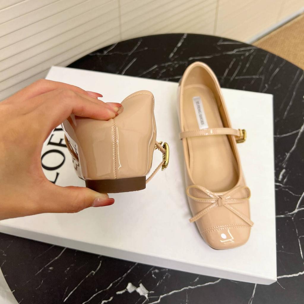 French small inner height increase 5cm bow light mouth single shoes square head Mary Jane shoes gentle flat ballet shoes