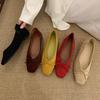 Inner Height Increase Square Head Red Bow Single Shoes Women's Shoes Versatile Gentle Commuter Shoes