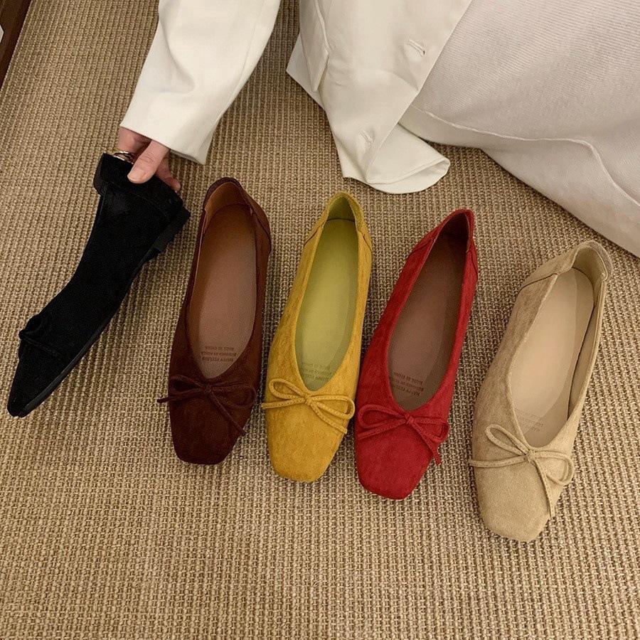 Inner Height Increase Square Head Red Bow Single Shoes Women's Shoes Versatile Gentle Commuter Shoes