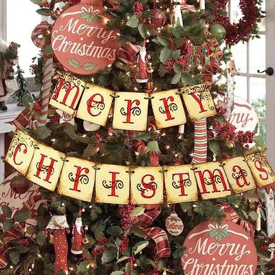 Retro Christmas Tree Pull Flag Banner - Festive Party Decoration