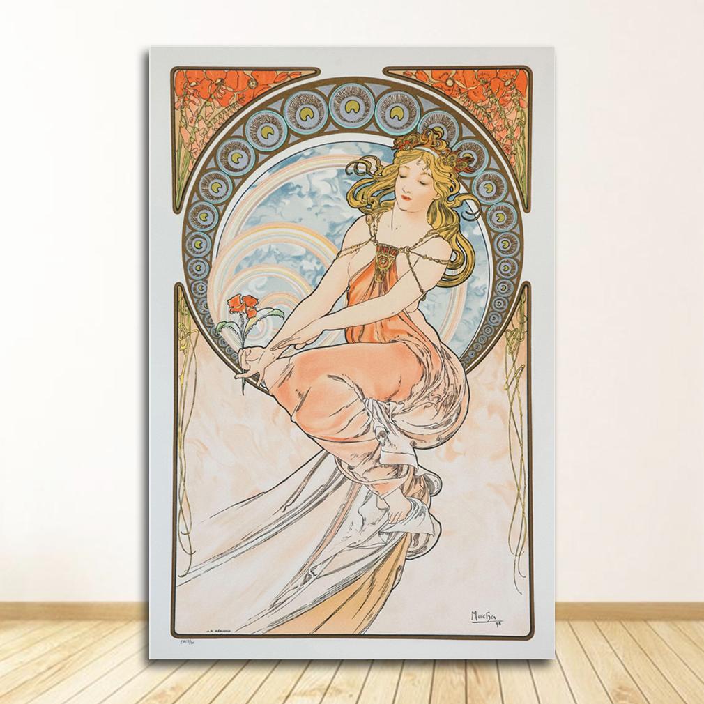 Vintage Room Decor Cloth Fabric Wall Poster Print Silk Fabric Custom Alphonse Mucha Poster Canvas Poster Art Home Decoration