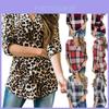 Women Vintage V-neck Loose Tops Long Sleeve Stylish T-shirt With Plaid Casual Design
