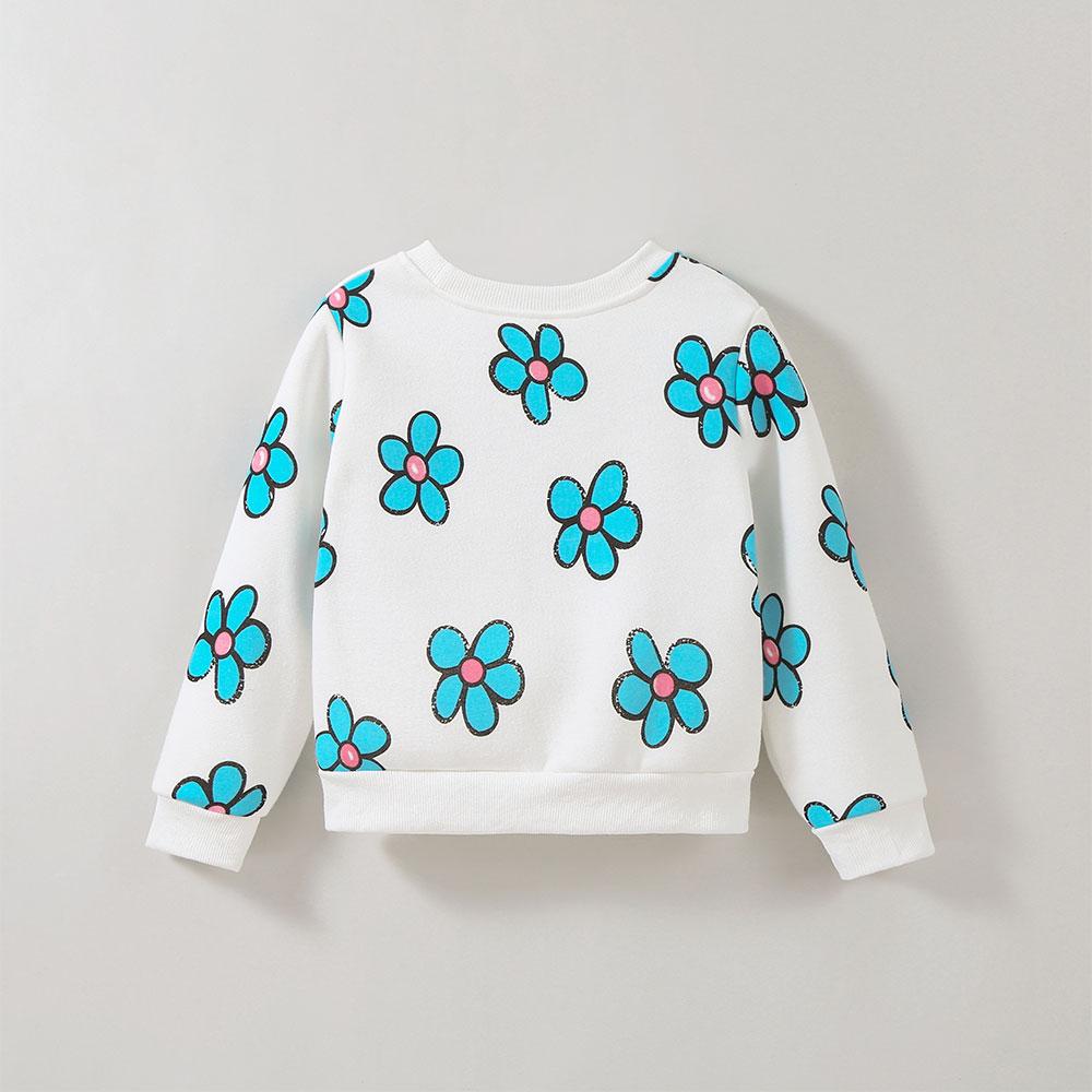 2-7 Years Kids Girl Round Neck Sweatshirt Cute Flower Print Long Sleeve Top Shirts