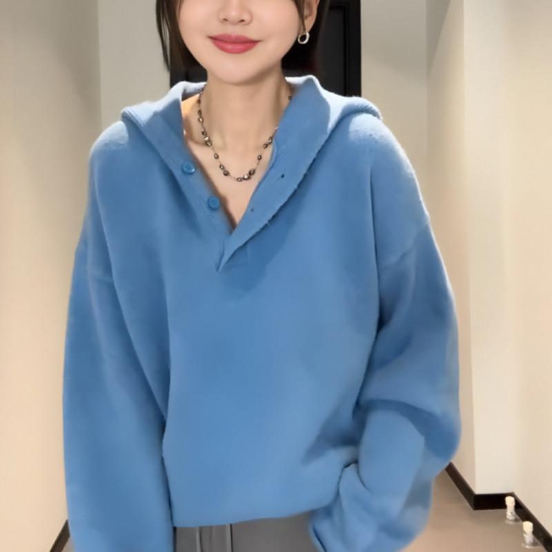 Women's Korean Style Thickened Hooded Sweater - Versatile, Slimming, Loose Knitwear for 2025 Autumn/Winter.