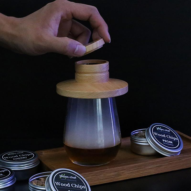 2025 Udírna z masivního dřeva A Sada Koktejlová dřevěná udírna létající talíř na whisky alkoholické nápoje