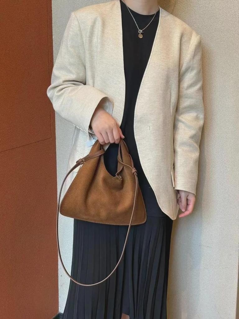 2024 Autumn/Winter TR Frosted Cowhide Triangle Shoulder & Messenger Bag: Retro Leather Handbag