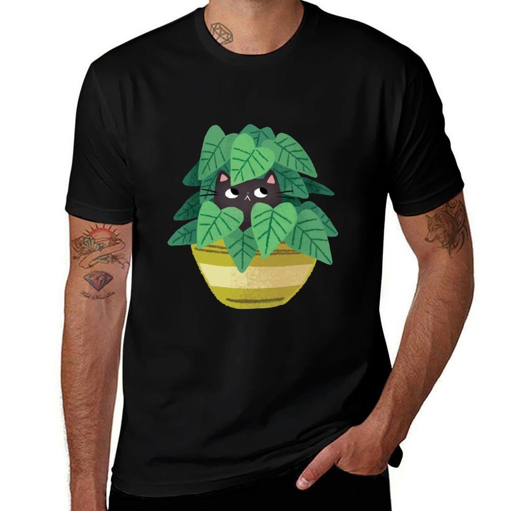 Black Cat In planter TShirt Minimal Art Print TShirt