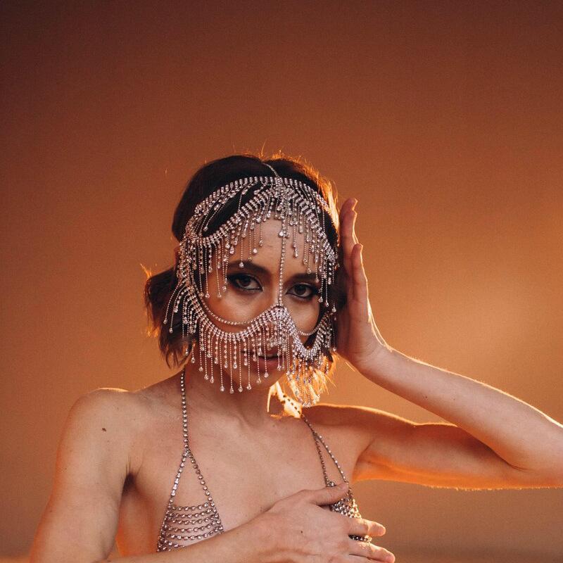 Μόδα Γοητευτικές Μάσκες με Φούντες από Στρας για Γυναίκες Μποέ Κοσμήματα Προσώπου Αλυσίδα Μασκέ Πάρτι Χορού Σέξι Αξεσουάρ Κοστουμιού