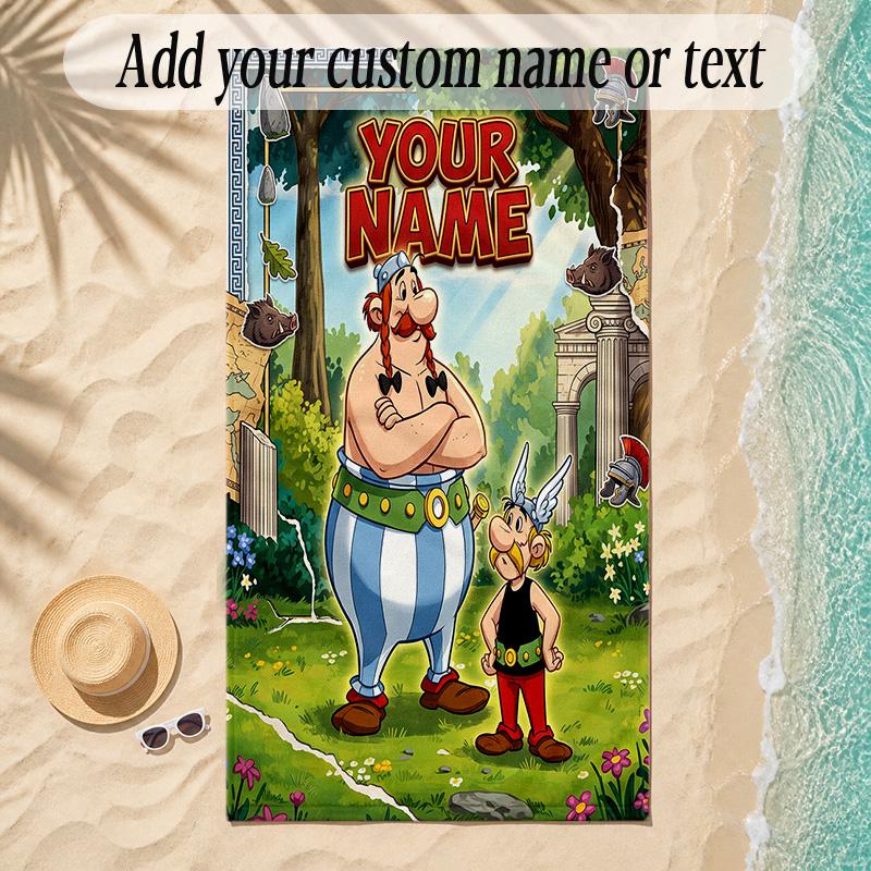 Beach TowelAsterix & Obelix Custom Name Text Personalized Soft Towel for Beach Pool Indoor Home Decor Gift