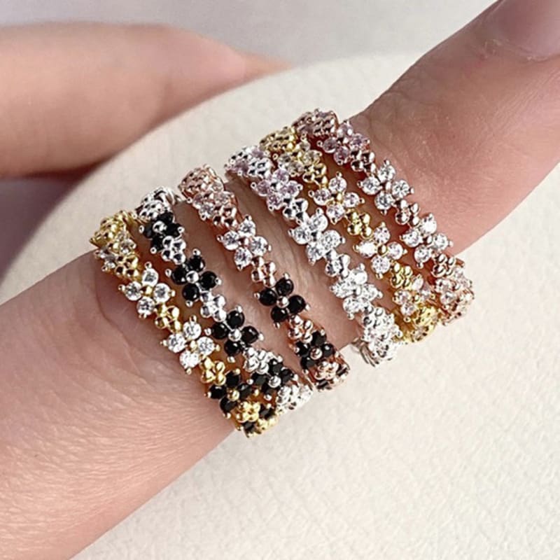 

moire_ [SET]Half&Half flower ring, Slim cubic ring (2COLORS) Pink & White_Rose Gold