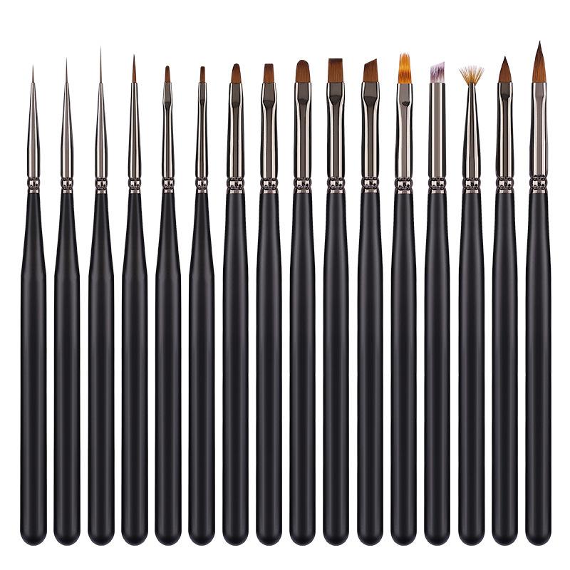 Wooden Handle Nail Art Brushes Set For Manicure Liner Painting Gradient UV Gel Extension Builder Drawing Pen Kit