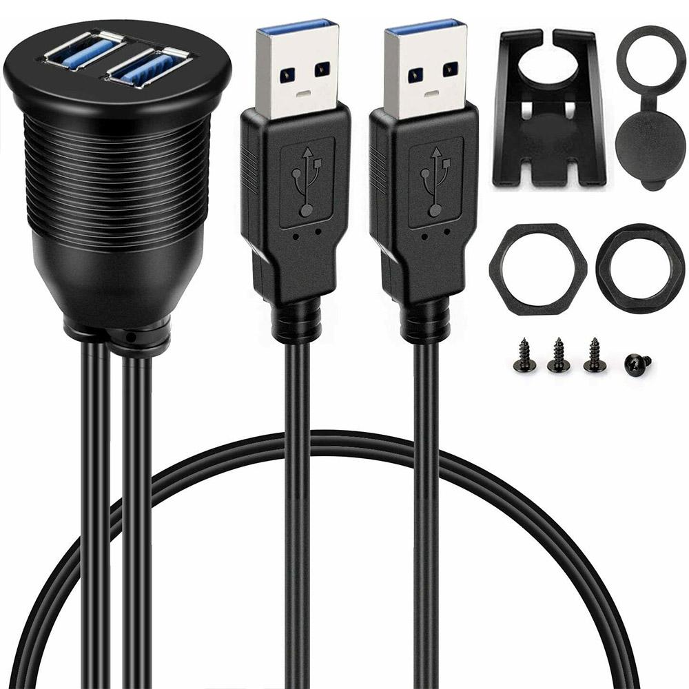 

Двойная панель USB длиной 2 м для скрытого монтажа со светодиодным удлинителем для автомобиля, грузовика, лодки чёрный