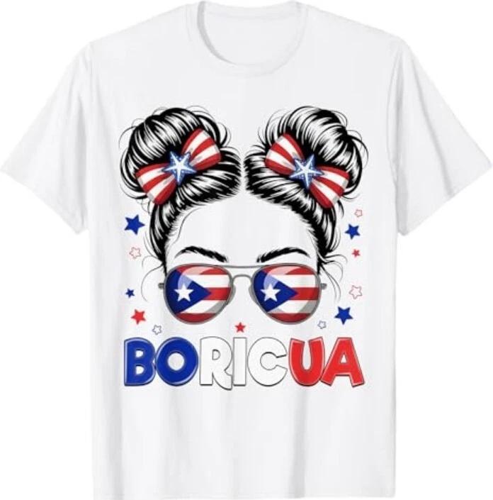 Messy Bun Puerto Rican Boricua Puerto Rico Hispanic Heritage 100% Cotton T-shirt Mens Tees Top