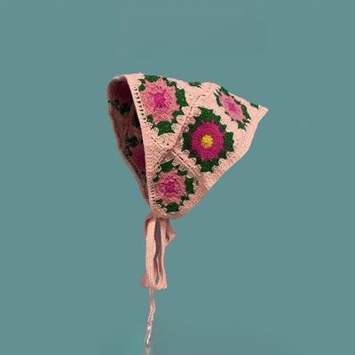 Flower Hollow Knitted Women's Headscarf Crochet Contrasting Sweet Triangle Scarf Korean Style Paired Women's Accessories