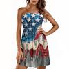 Women Summer Dress Casual Swing Independence Day Ruffle Short Sleeve Sundresses Beach  A-line  Dress  With Pockets