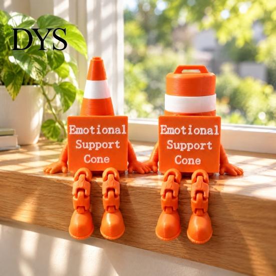 Funny Office Desk Ornaments Emotional Support Traffic Cone Buddy, Articulated Figurine with Robot Toy Sign, Monitor Decor, Companion Gift for