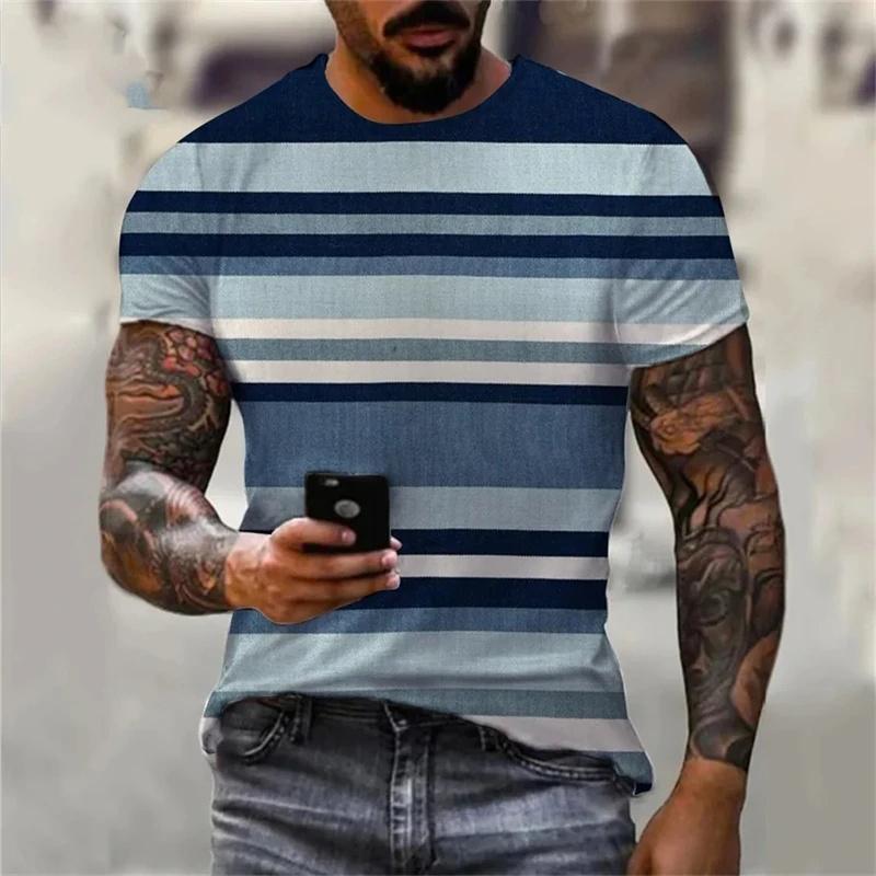 Stripe Graphic T-Shirt For Men Color Block 3D Printed Tees Summer Casual O-Neck Tops Loose Sports Short Sleeve Street T Shirts