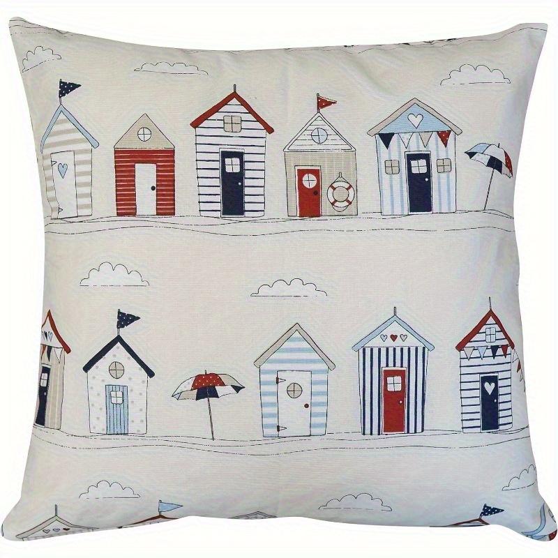 Strandhütte Kissenbezug Nautischer Kissenbezug Küsten-Bauernhaus Zierkissen Gestreifte Strandhaus-Deko Sommer-Ferienhaus-Deko 40x40 cm