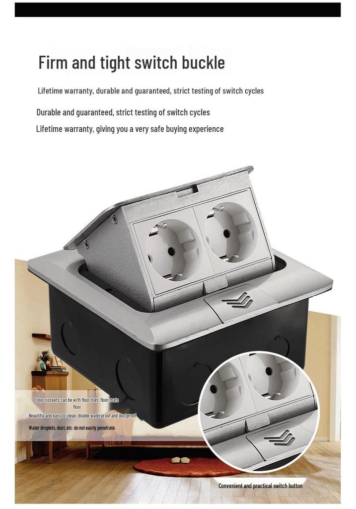 Type 45 Multi-functional Recessed Pop-up Floor Socket with RJ45 and USB, UK and EU Compatible