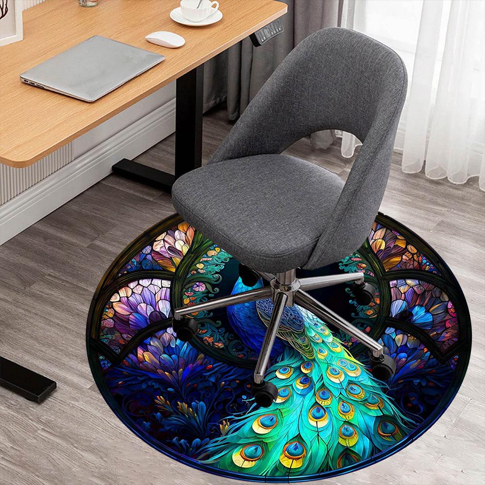 1pc Peacock StainedGlass Round Chair mat office Area Rug - Non-Slip, Floor Mat for Office, Bedroom, Ideal home decor gift c0112068
