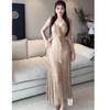 Elegant Autumn V-Neck Lace Dress: Long Sleeve, Waist-Cinching, Slim Fit for Women