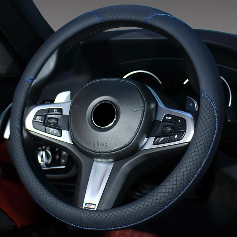 Universal Medium Size Leather Car Steering Wheel Cover with Handle Car Interior Decoration All Season Car Accessory