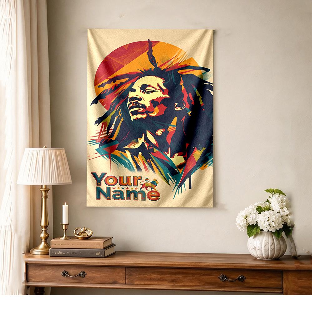 Bob Marley Customize Text Tapestry Boho Wall Hanging Vibrant Fade-Resistant Print Perfect for Dorm Room Multi-purpose for All Occasions