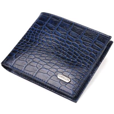 Carteira dupla masculina elegante feita de couro texturizado genuíno com relevo de crocodilo Bolsa CANPELLINI 21580 Azul