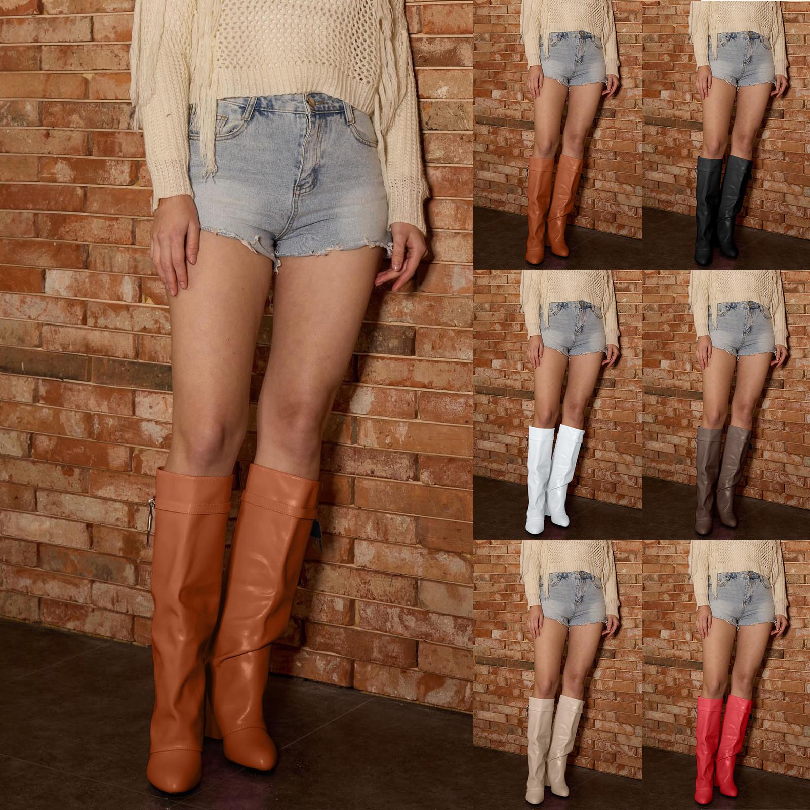 

Large Walled Buckle Skirt With High Slope And Round Toe Leather High Heeled Zipper Half Boots 35 бежевый