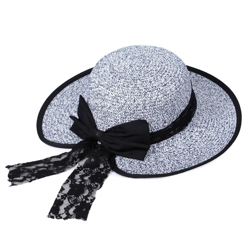 Женская складывающаяся широкополая соломенная шляпа ZHENYUEQI с бантом