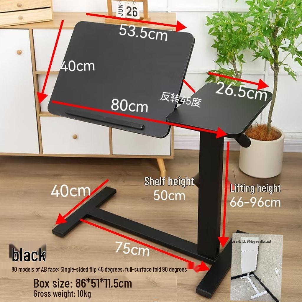Adjustable Double-Sided Folding Bedside Table with Pneumatic Lift for Sofa or Office Use