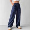 Blue Striped Casual Commuter Loose Wide Leg Casual Pants Trousers