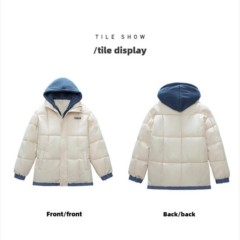 Fake Two Winter New Warm Cotton Clothes Couple Clothes Korean Version Thickened Hooded College Cotton-padded Clothes