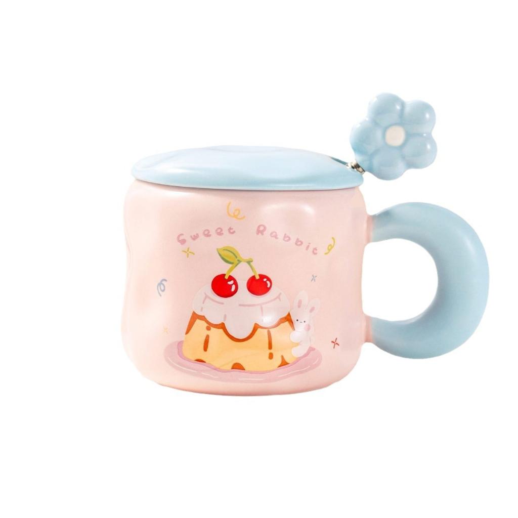Niche ceramic cup chubby handle mug cute wind cup high value with lid spoon water cup coffee milk tea cup