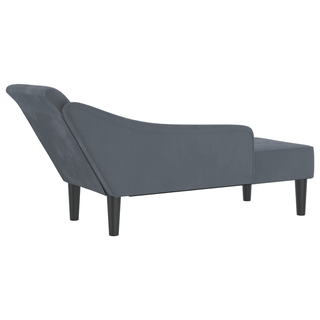 Velvet Chaise Longue with Cushion Dark Gray
