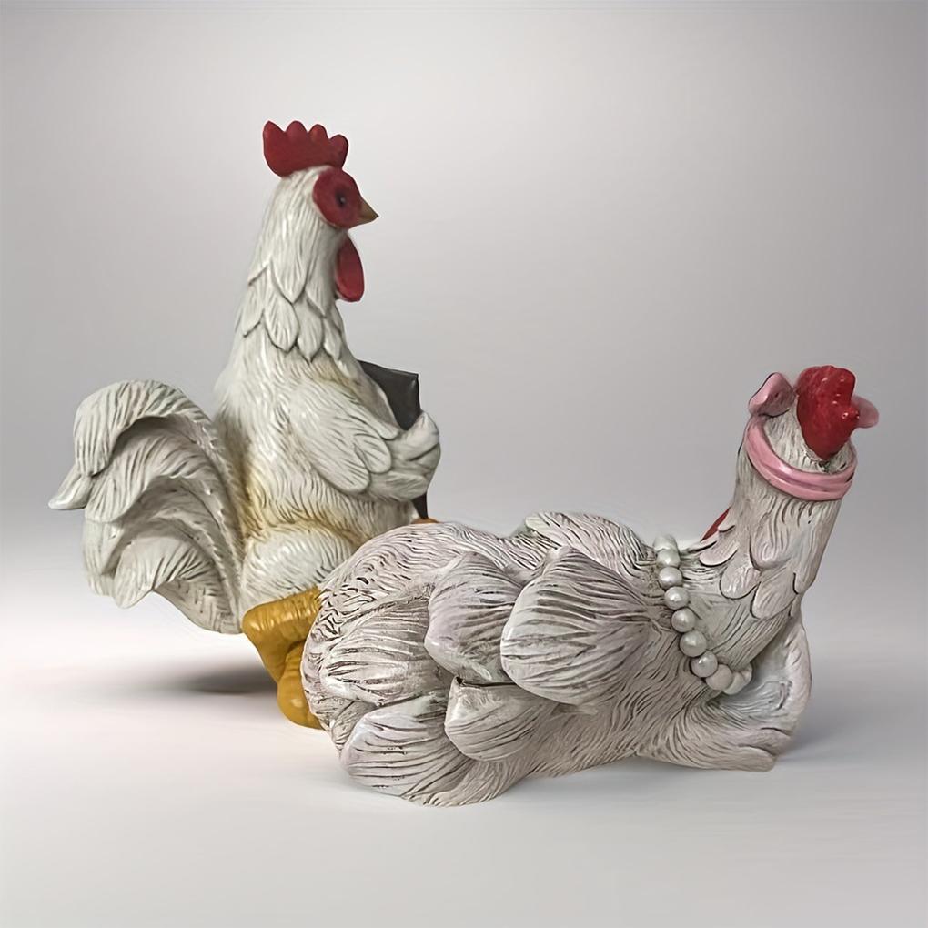 Rooster Statue Decor Statues Garden Farm Yard Lawn Chicken Hen Sculpture Stake Art Resin Craft Courtyard Housewarming Decoration